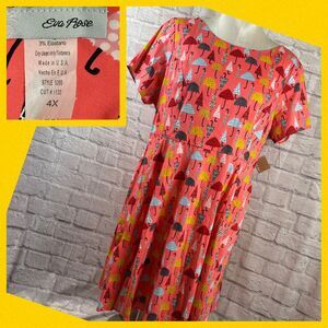 Eva Rose Pink Umbrella Print Women's 4X Dress Pockets Retro Style Fit & Flare